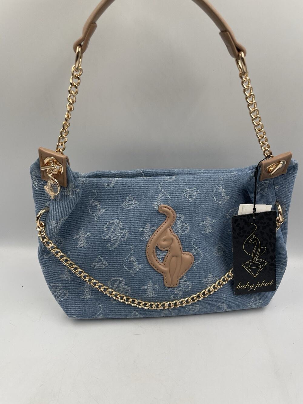 Baby Phat Blue Denim Shoulder Bag Tan Faux-Leather NWT
